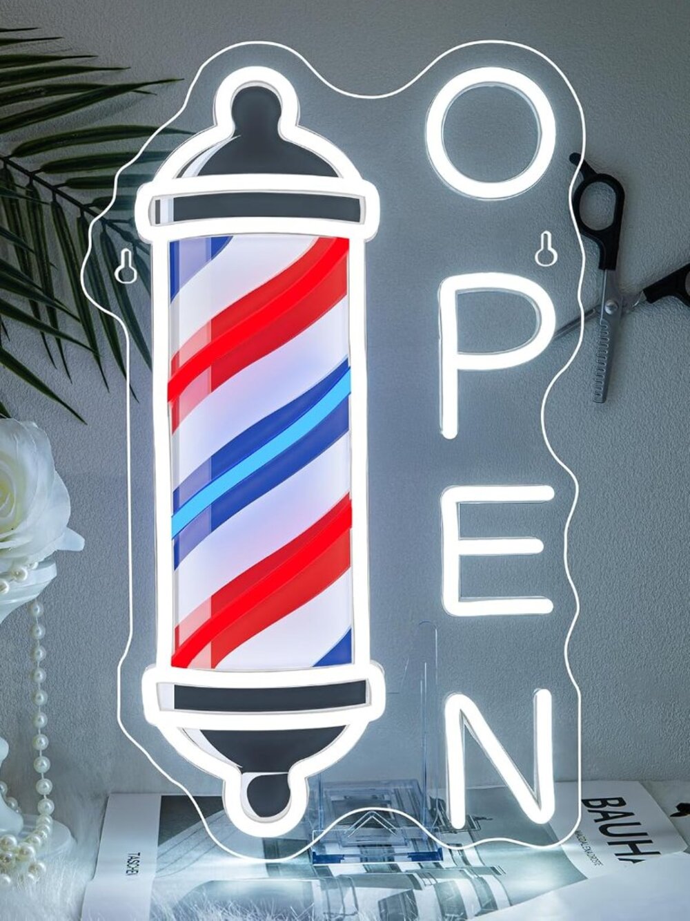 Neon Open Sign LED Barber Pole Light Up for Hair Salon Wall Decoration
